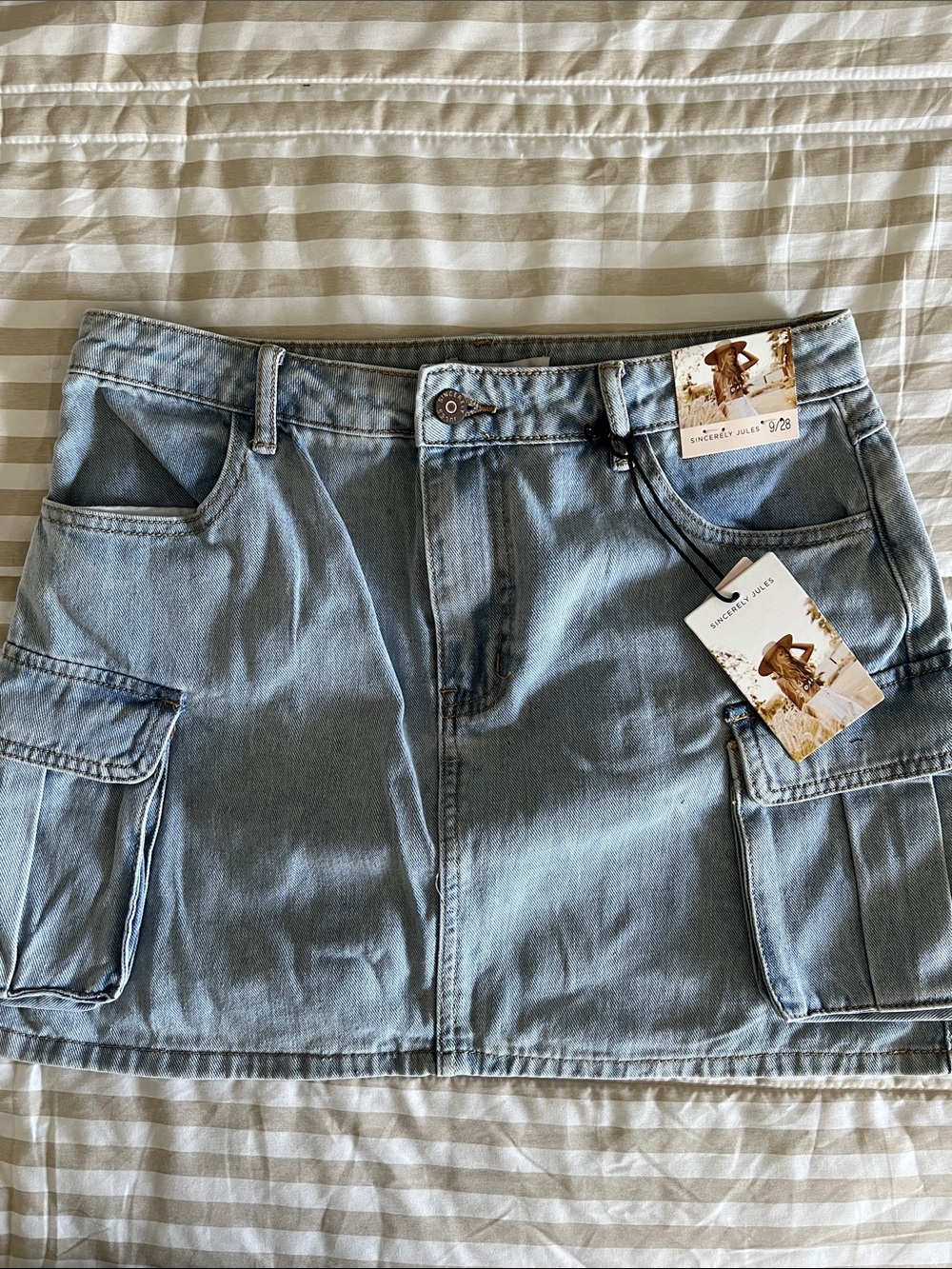 Sincerely Jules Light Blue Denim Mini Skirt with Cargo Pockets